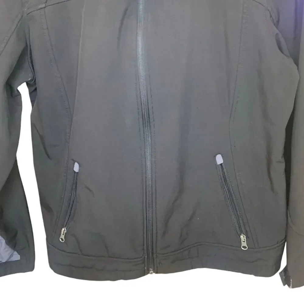 Free Country Softshell Jacket L Black Mens Detachable Hood Lined Full Zip